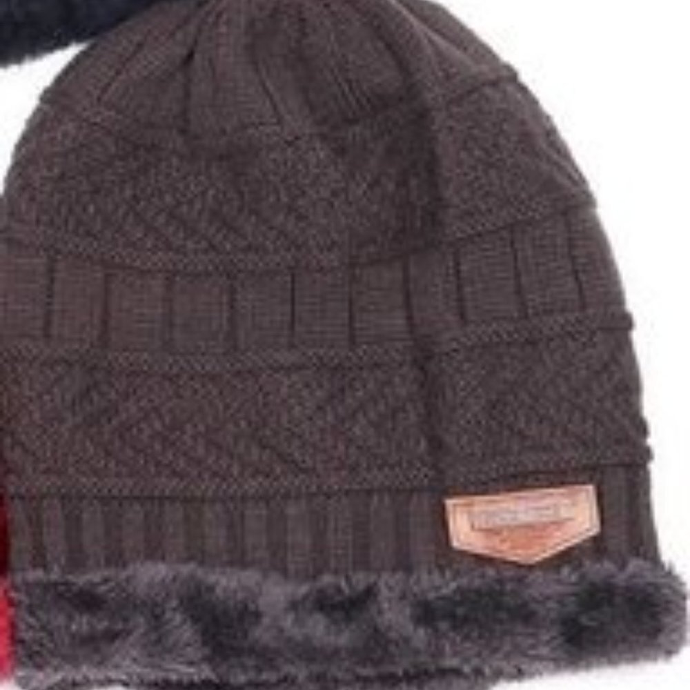 Women Golf Fur Trim Ponytail Beanie Ski Charcoal Gray Hat Cap Beanie tail